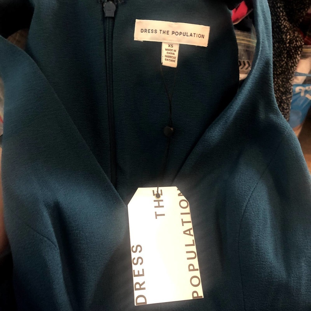 DRESS THE POPULATION Catalina Peacock Blue Fit & Flare Cocktail Dress XS NEW - Picture 4 of 11